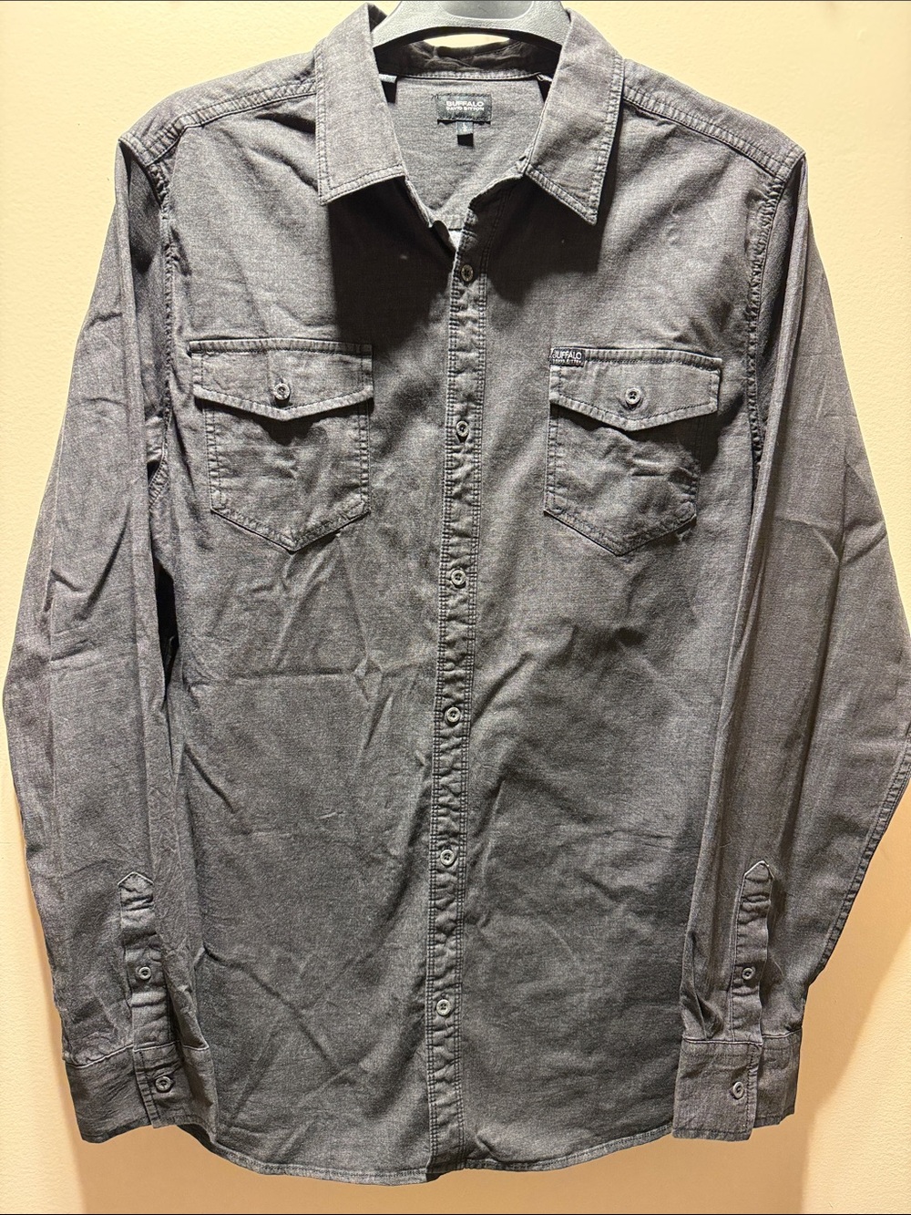 Buffalo David Bitton Gray Button-Flap Chest Pocket Shirt